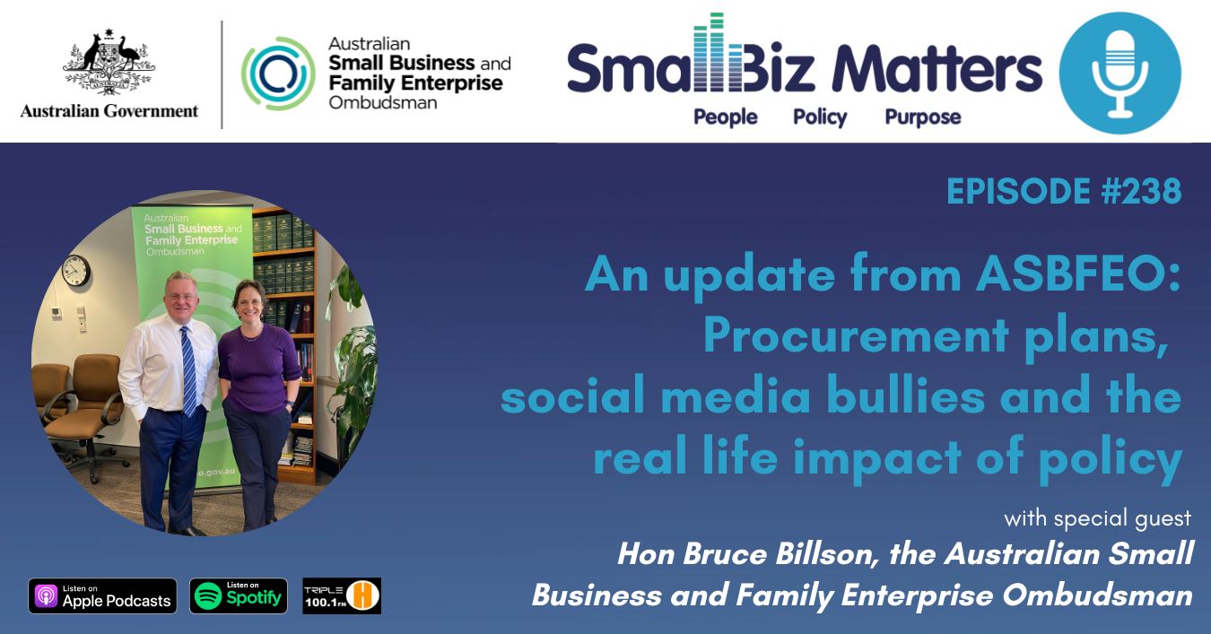EP#238 ~ An update from ASBFEO Procurement plans, social media bullies and the impact of policy